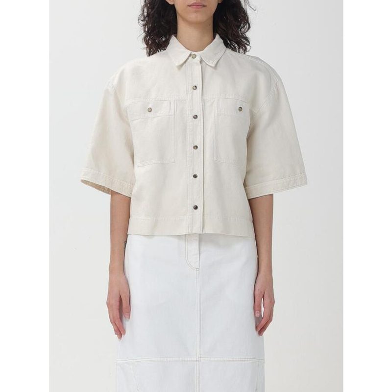 Brunello Cucinelli Wooff White Boxy Cotton Linen Shirt_Beige