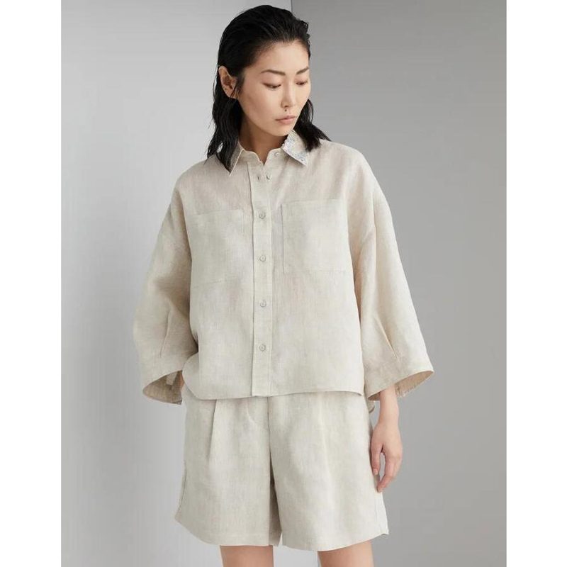 Brunello Cucinelli Natural Linen Oversized Shirt_Beige