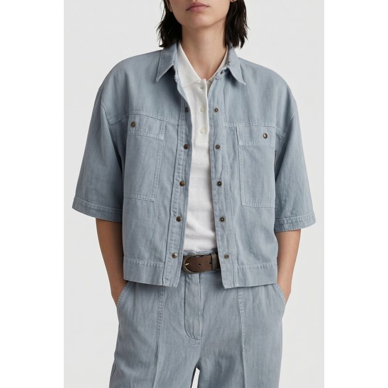 Brunello Cucinelli Wolight Blue Linen Blend Shirt_Blue