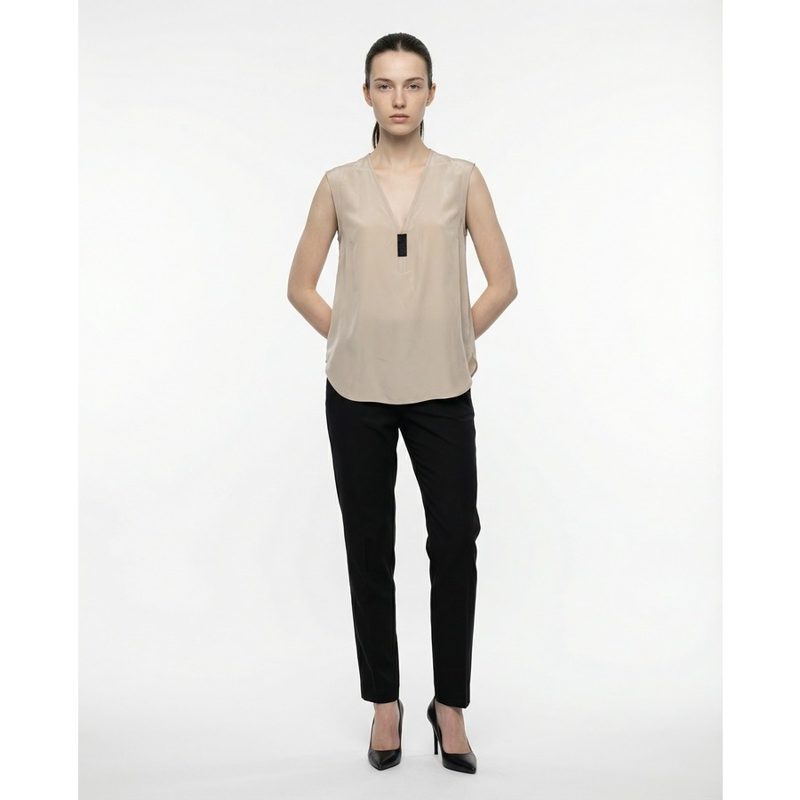 Brunello Cucinelli Sand Silk Sleeveless Blouse_Beige