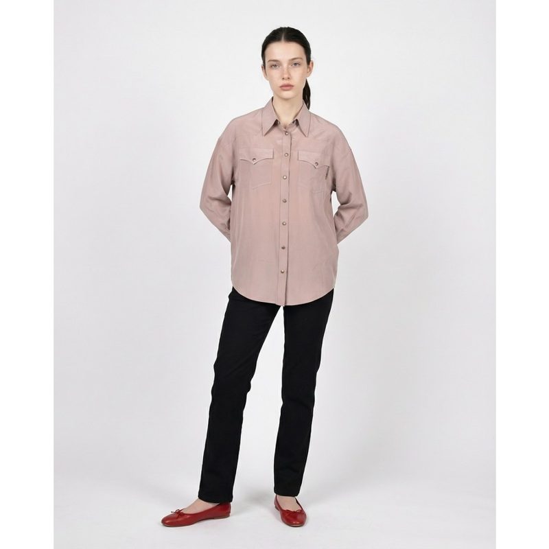 Brunello Cucinelli Sand Silk Western-Style Shirt_Beige
