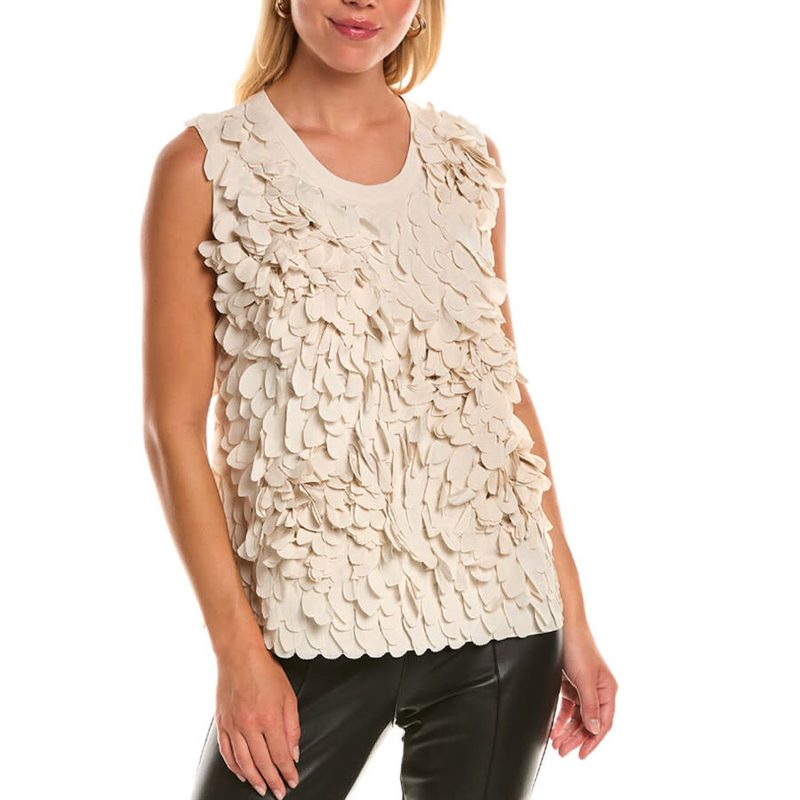 Brunello Cucinelli Cream Silk Blend Textured Top_Beige