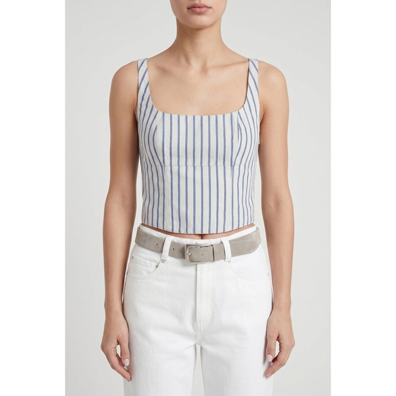 Brunello Cucinelli Blue Striped Cotton Top_Multi-Color