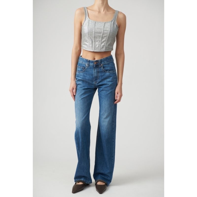 Brunello Cucinelli Silver Linen Blend Cropped Top_Silver-tone