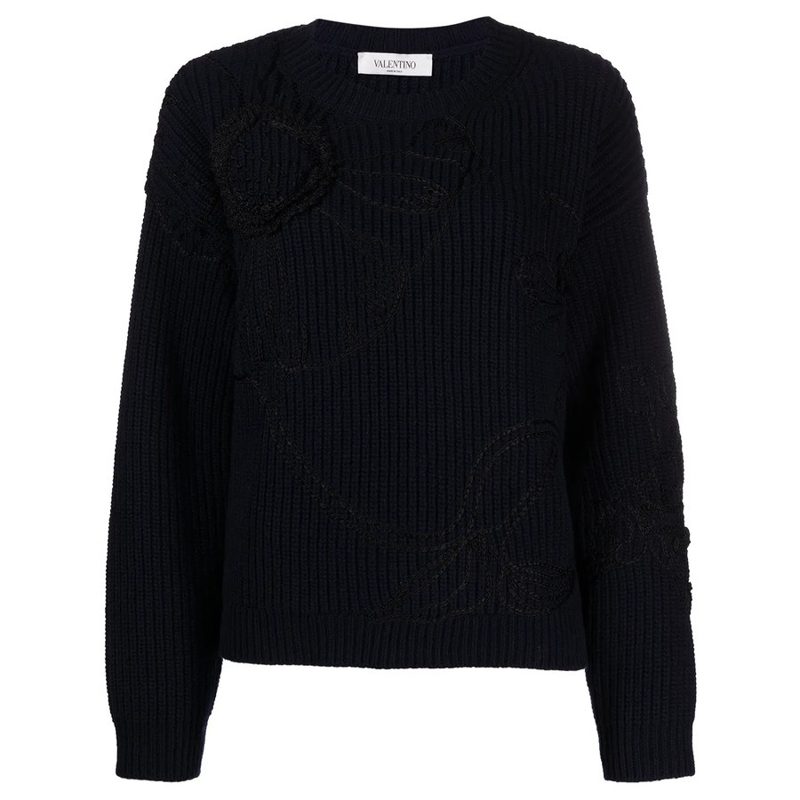 Garavani Garavani Floral-Embroidered Knitted Jumper_Blue