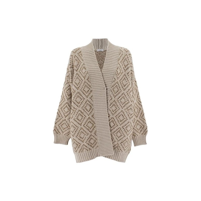 Brunello Cucinelli Beige Wool Silk Knit Sweater_Beige