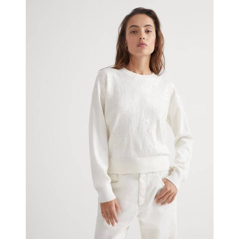Brunello Cucinelli Wowhite Wool Silk Sweater_White