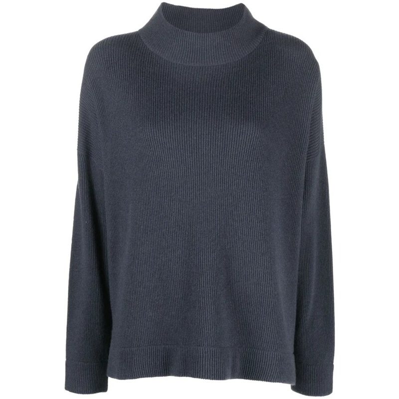 Brunello Cucinelli Wodark Blue Wool Relaxed Sweater_Blue