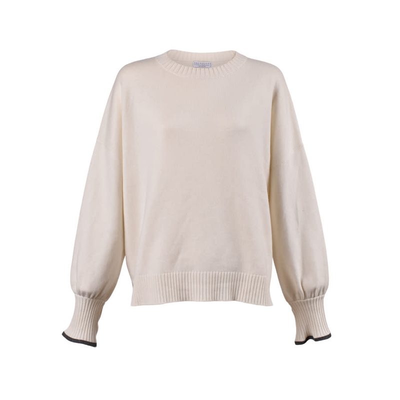 Brunello Cucinelli Wooff White Cashmere Crewneck Sweater_White