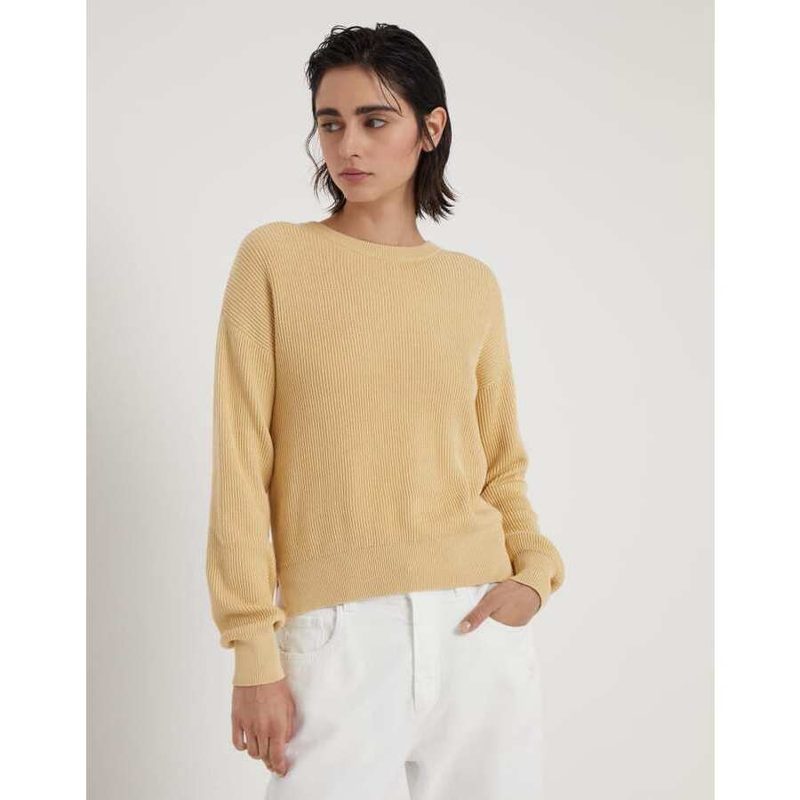 Brunello Cucinelli Wolight Yellow Ribbed Sweater_Beige