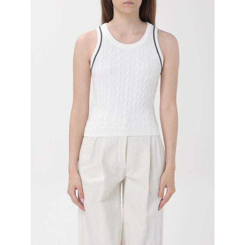 Brunello Cucinelli Wowhite Cable Knit Sweater_White