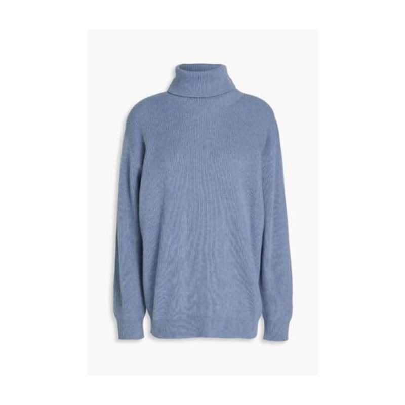 Brunello Cucinelli Stone Blue Turtleneck Knit Sweater_Blue