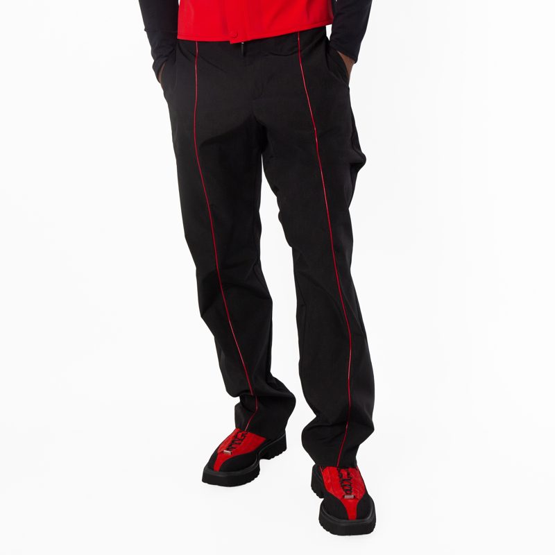 Mens Contrast Piping Straight-Leg Trousers_Black