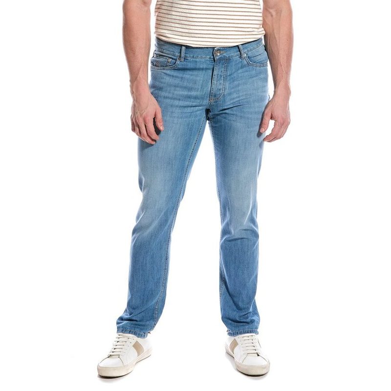 Brunello Cucinelli Light Blue Cotton Slim Trousers_Blue