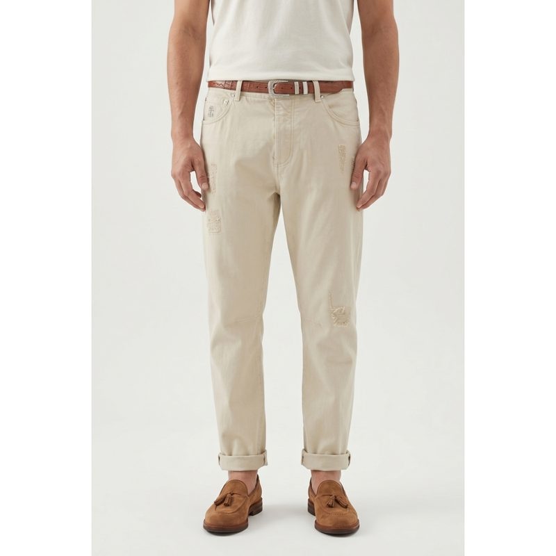Brunello Cucinelli Beige Relaxed Cotton Trousers_Beige