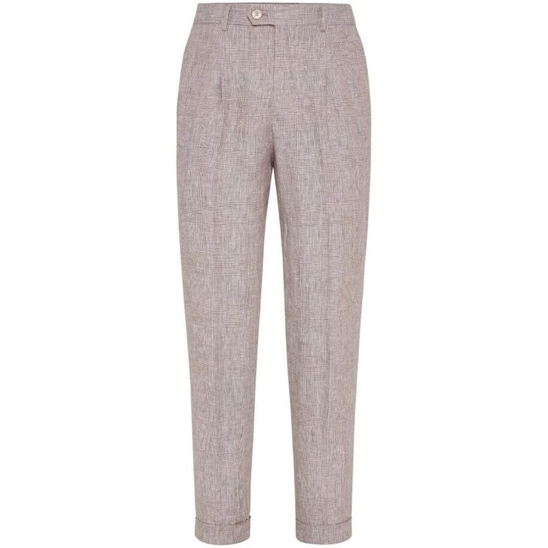 Brunello Cucinelli Light Grey Linen Tapered Trousers_Grey