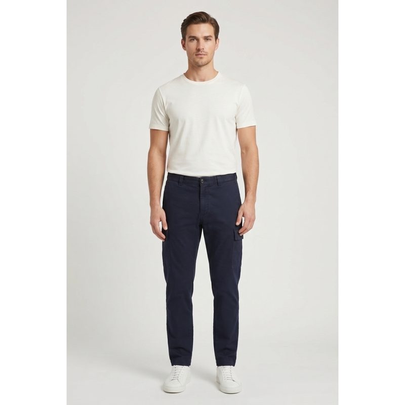 Brunello Cucinelli Navy Casual Cotton Trousers_Navy
