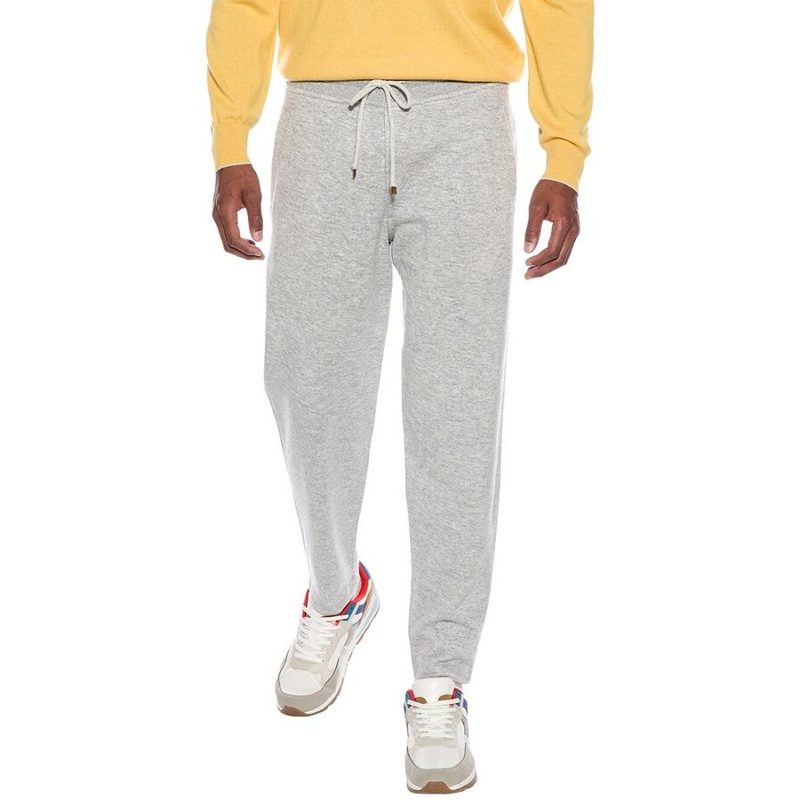 Brunello Cucinelli Gray Drawstring Knit Trousers_Grey