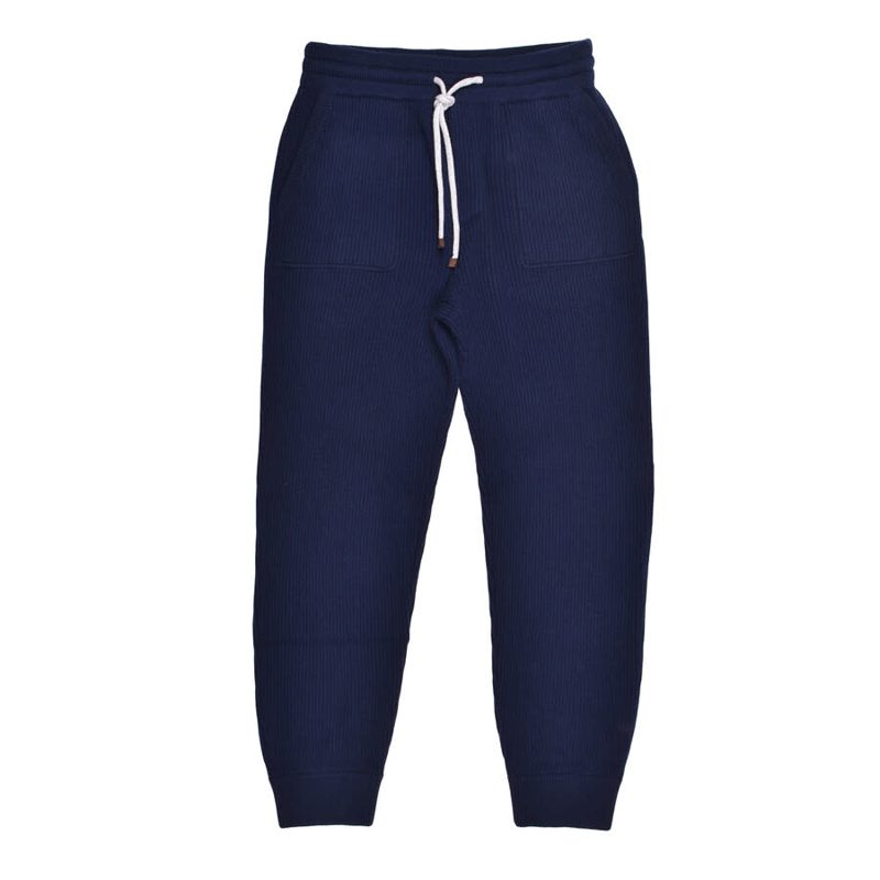 Brunello Cucinelli Navy Cashmere Ribbed Trousers_Navy
