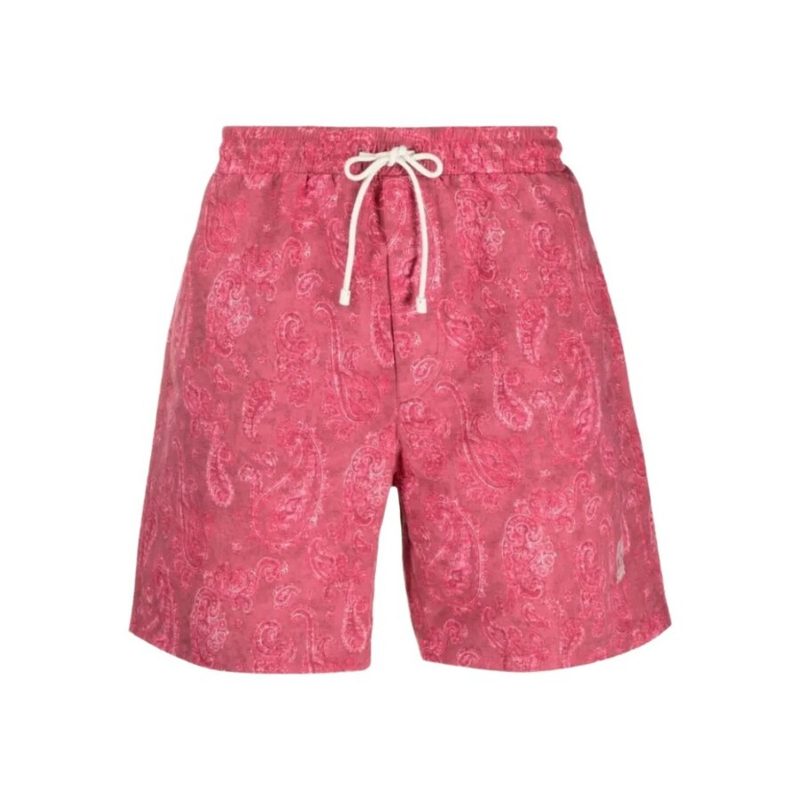 Brunello Cucinelli Raspberry Paisley Tailored Shorts_Red