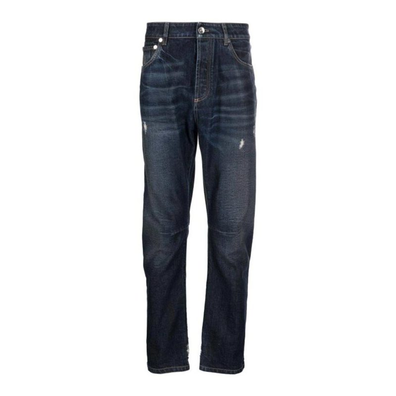 Brunello Cucinelli Dark Wash Distressed Denim Jeans_Blue