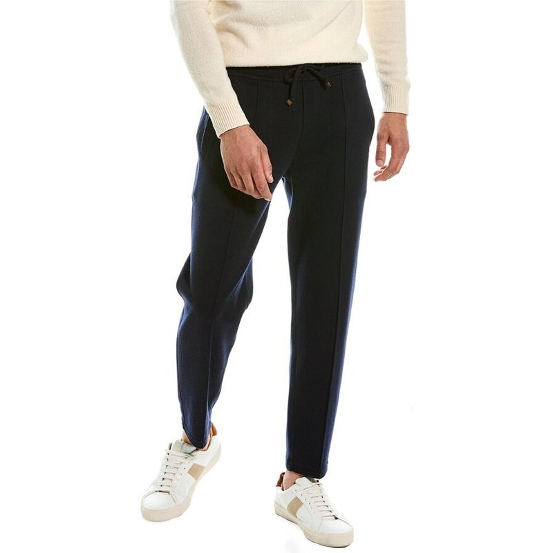 Brunello Cucinelli Navy Drawstring Tailored Trousers_Navy