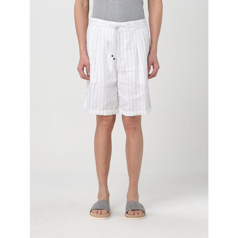 Brunello Cucinelli White Linen Striped Tailored Shorts_White