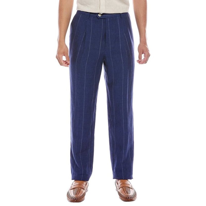 Brunello Cucinelli Indigo Linen Pleated Trousers_Blue