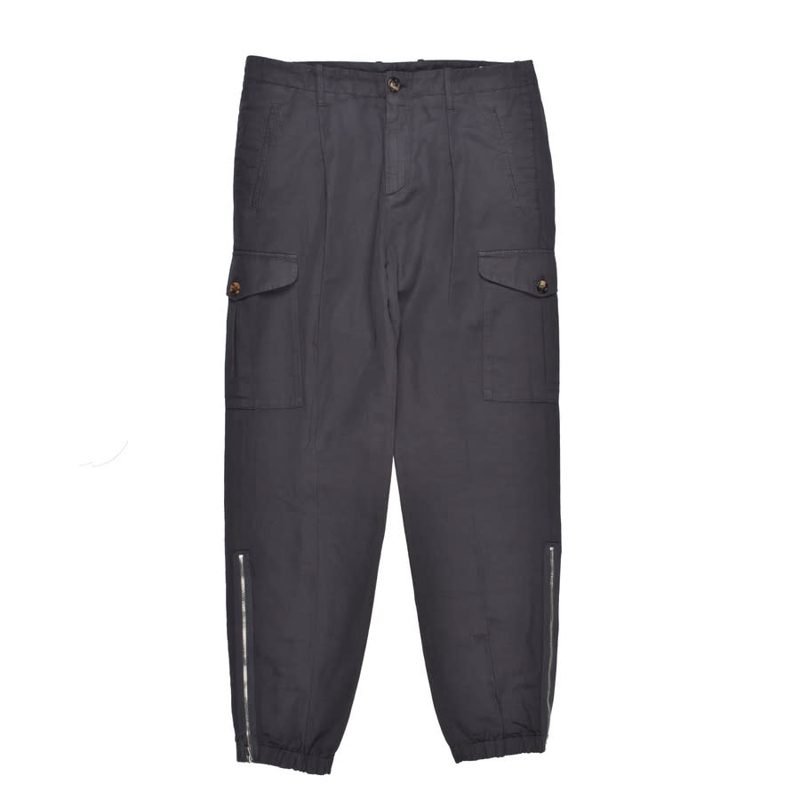 Brunello Cucinelli Anthracite Linen Blend Cargo Trousers_Grey