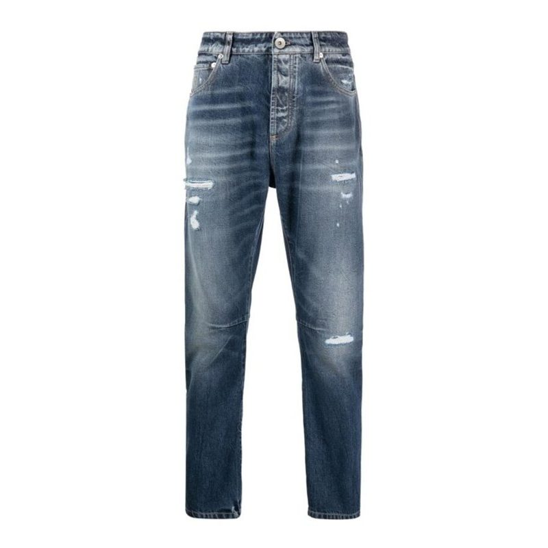 Brunello Cucinelli Distressed Blue Denim Jeans_Blue