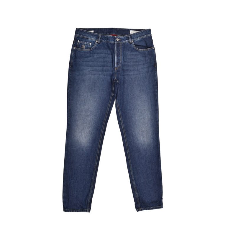 Brunello Cucinelli Dark Denim Five-Pocket Jeans_Blue
