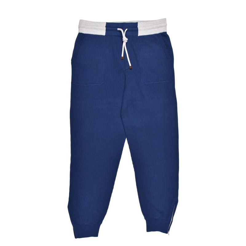 Brunello Cucinelli Blue Knit Trousers With Drawstring_Blue