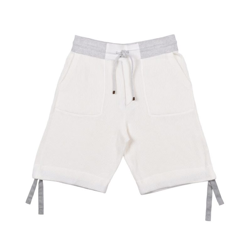 Brunello Cucinelli Cream Ribbed Knit Bermuda Shorts_Beige