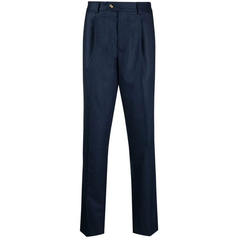 Brunello Cucinelli Navy Wool Pleated Trousers_Navy