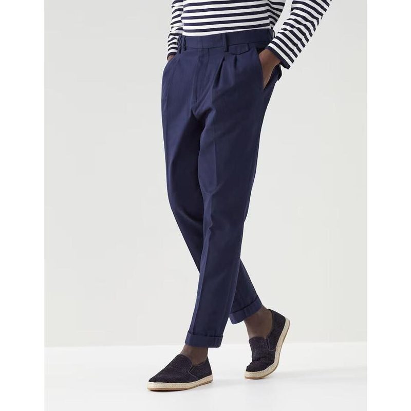 Brunello Cucinelli Navy Pleated Tailored Trousers_Blue