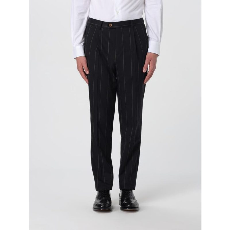 Brunello Cucinelli Black Wool Pinstripe Trousers_Black