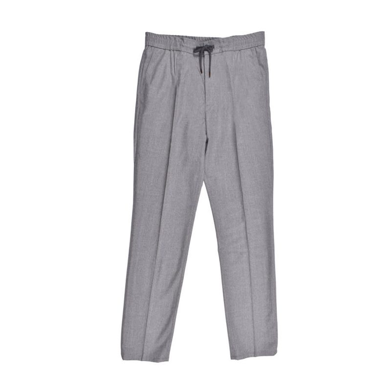 Brunello Cucinelli Gray Virgin Wool Drawstring Trousers_Grey