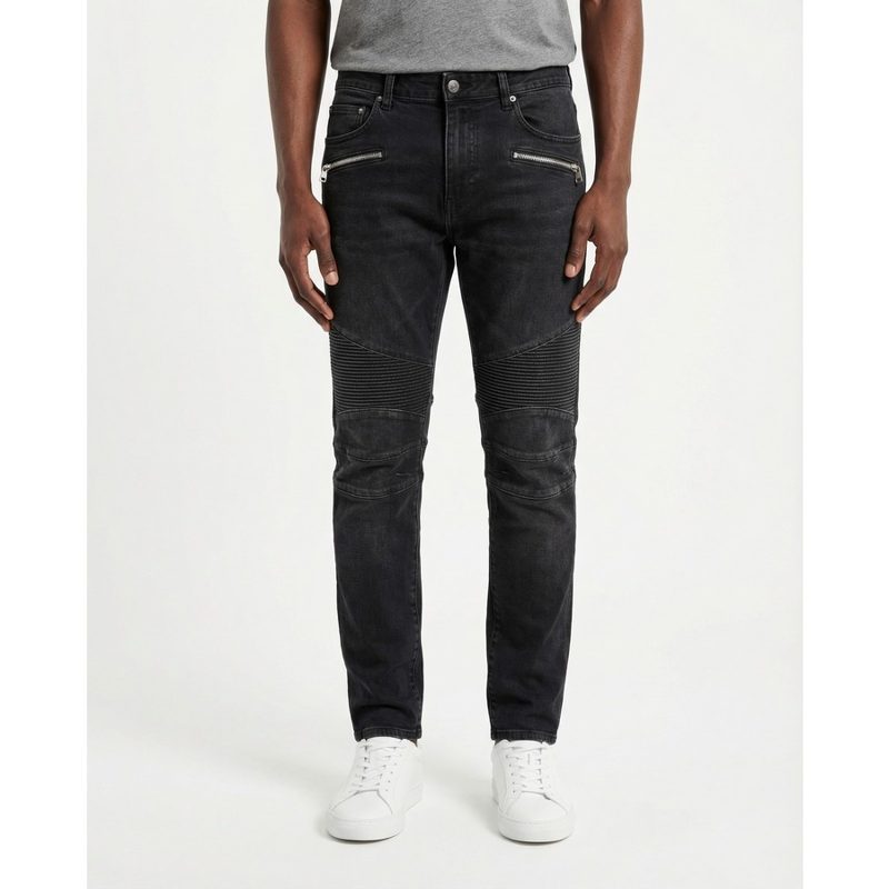 Mens Ribbed Slim Jeans - Double Stonewash Nwt_Black