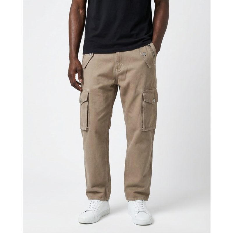 Mens Cotton Loose Cargo Pants Nwt_Beige