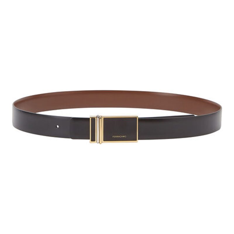 Mens Reversible Rectangular Buckle Belt_Black / Brown