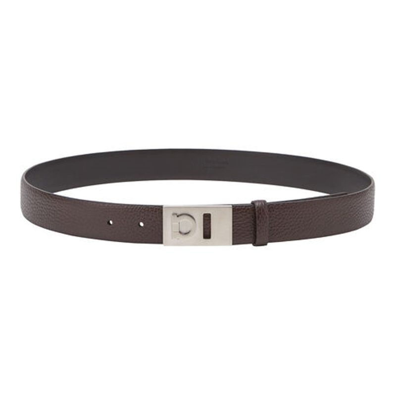 Mens Gancini Plaque Pebbled Leather Belt_Brown