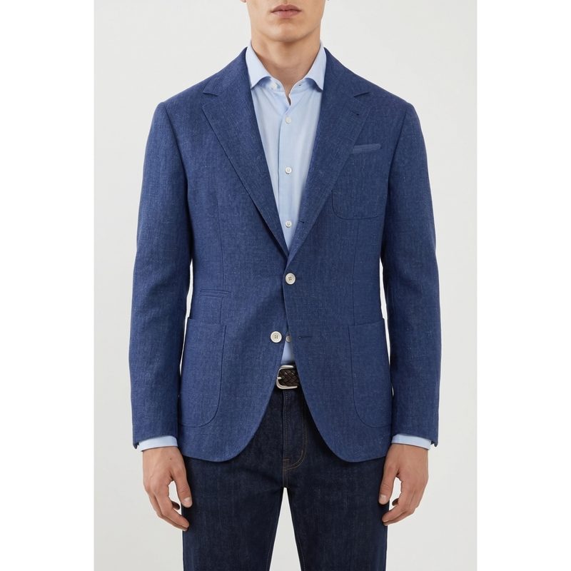 Brunello Cucinelli Blue Linen Wool Blazer_Blue