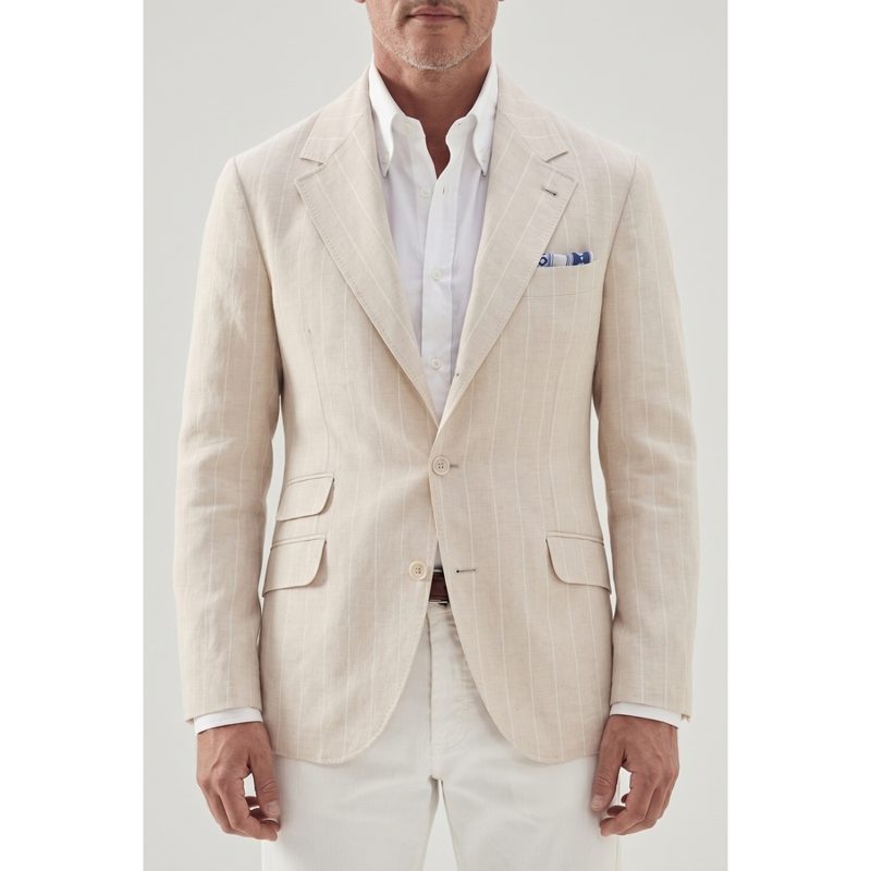 Brunello Cucinelli Sand Linen Wool Tailored Blazer_Beige