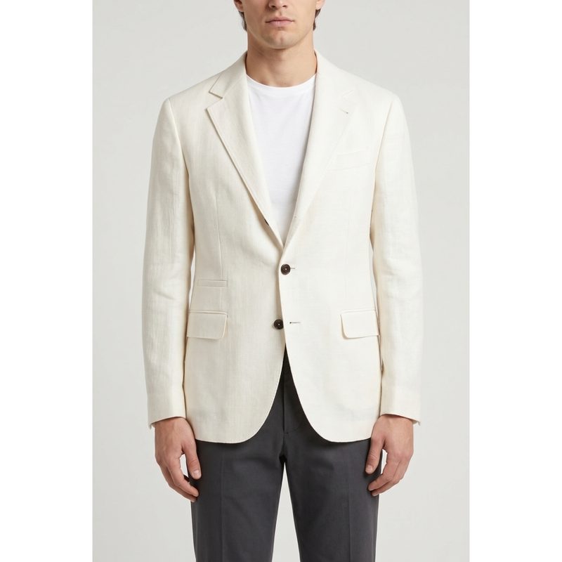 Brunello Cucinelli Off White Linen Silk Blazer_White