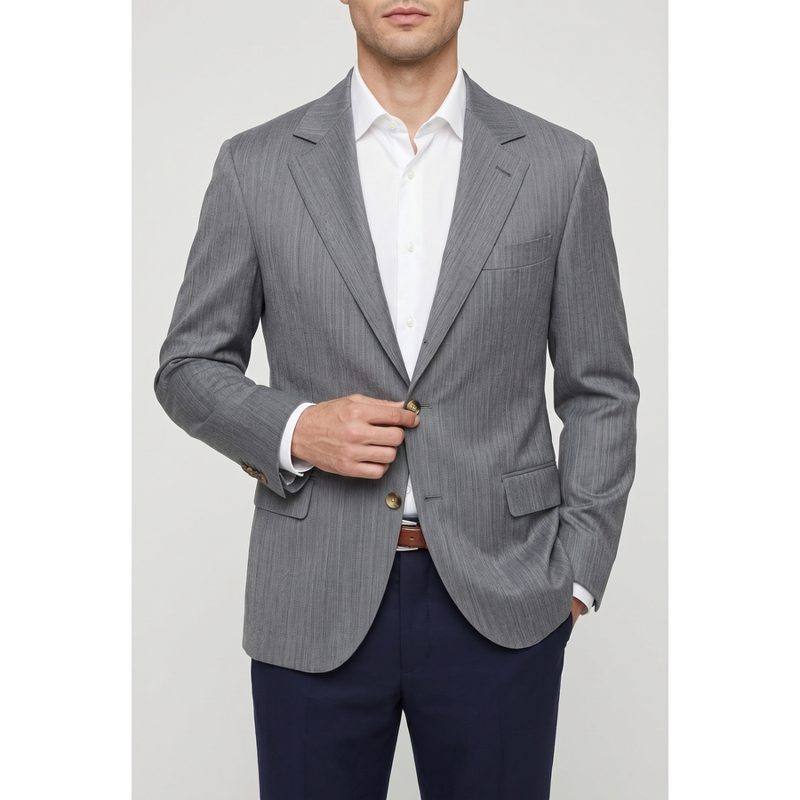 Brunello Cucinelli Grey Wool Tailored Blazer_Grey