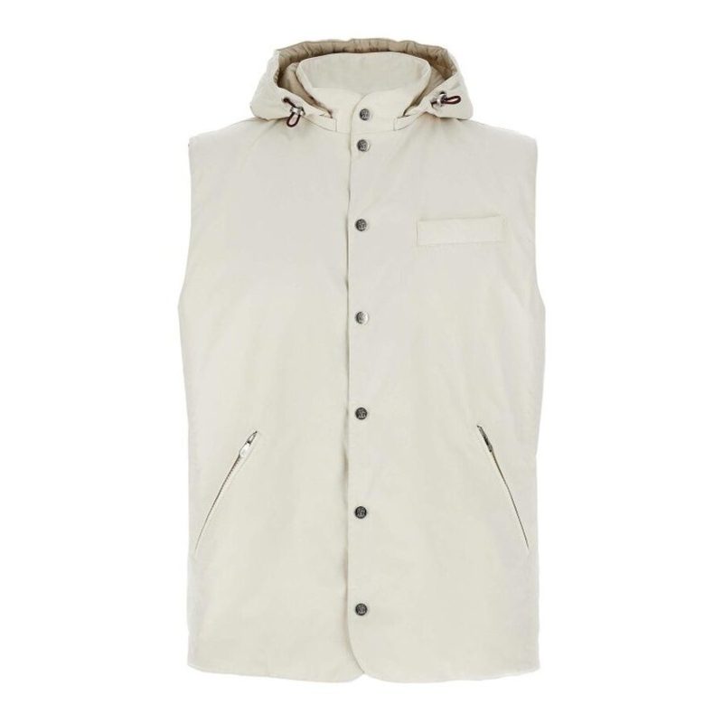 Brunello Cucinelli Off White Hooded Vest_Beige