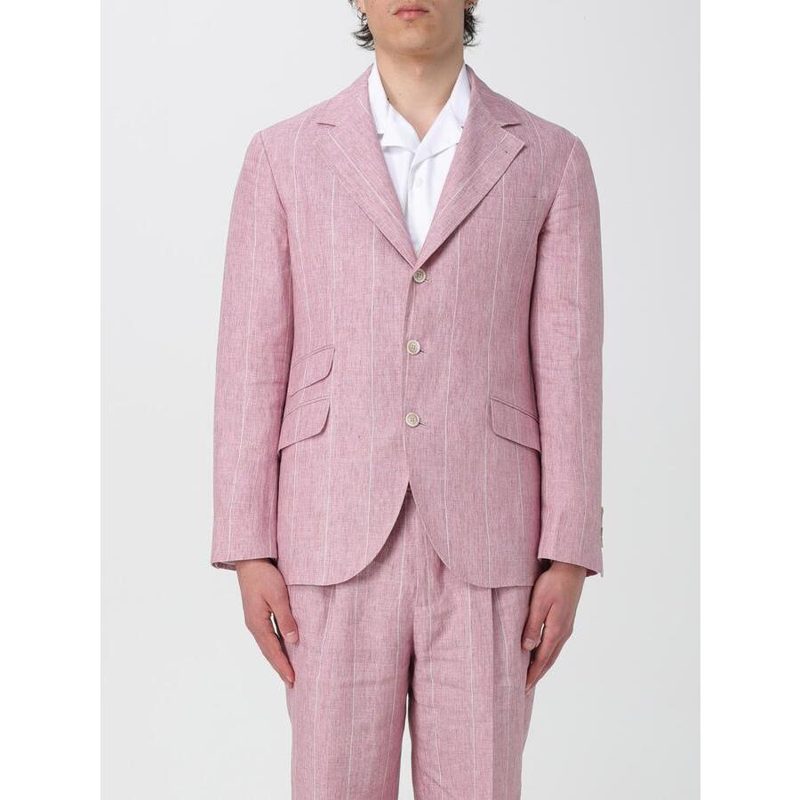 Brunello Cucinelli Rose Linen Pinstripe Blazer_Pink