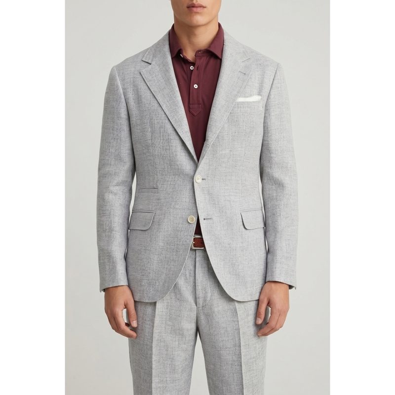 Brunello Cucinelli Grey Linen Wool Deconstructed Blazer_Grey