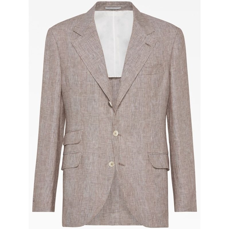 Brunello Cucinelli Grey Linen Check Blazer_Grey