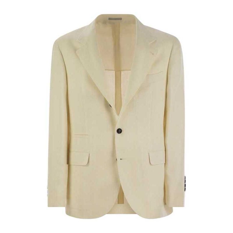 Brunello Cucinelli Cream Linen Silk Wool Blazer_Beige